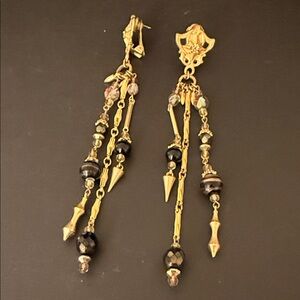 Elegant Golden tone and Black Dangle pierced Earrings